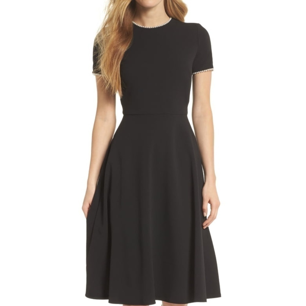 Gal Meets Glam Collection Victoria Pearly Trim Fit & Flare Dress (20)